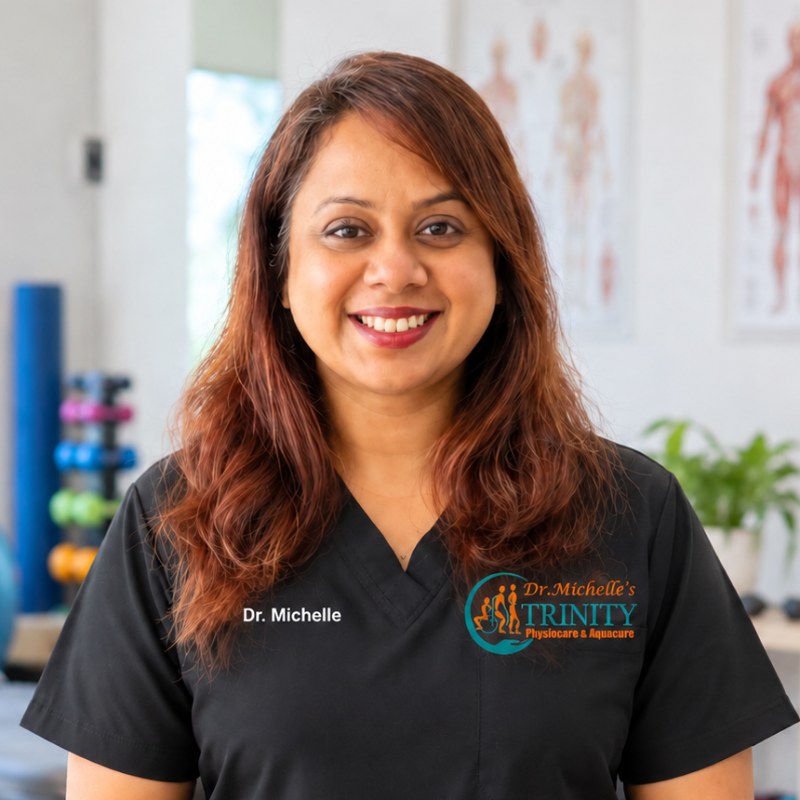 Dr. Michelle D'Souza (PT), physiotherapist and founder of Trinity Physiocare & Aquacure, at the clinic in Panaji