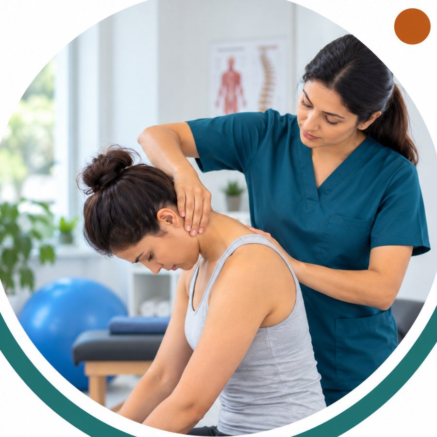 Physiotherapist treating a patient's neck pain at Trinity Physiocare, Panaji