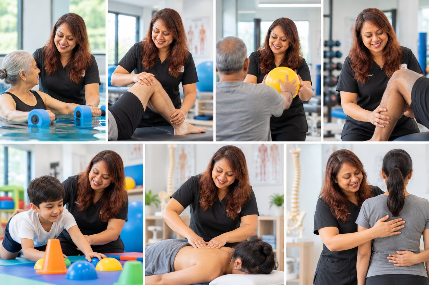 Dr. Michelle D'Souza providing aquatic, orthopaedic, neurological, paediatric, spine, sports and manual physiotherapy at Trinity Physiocare & Aquacure