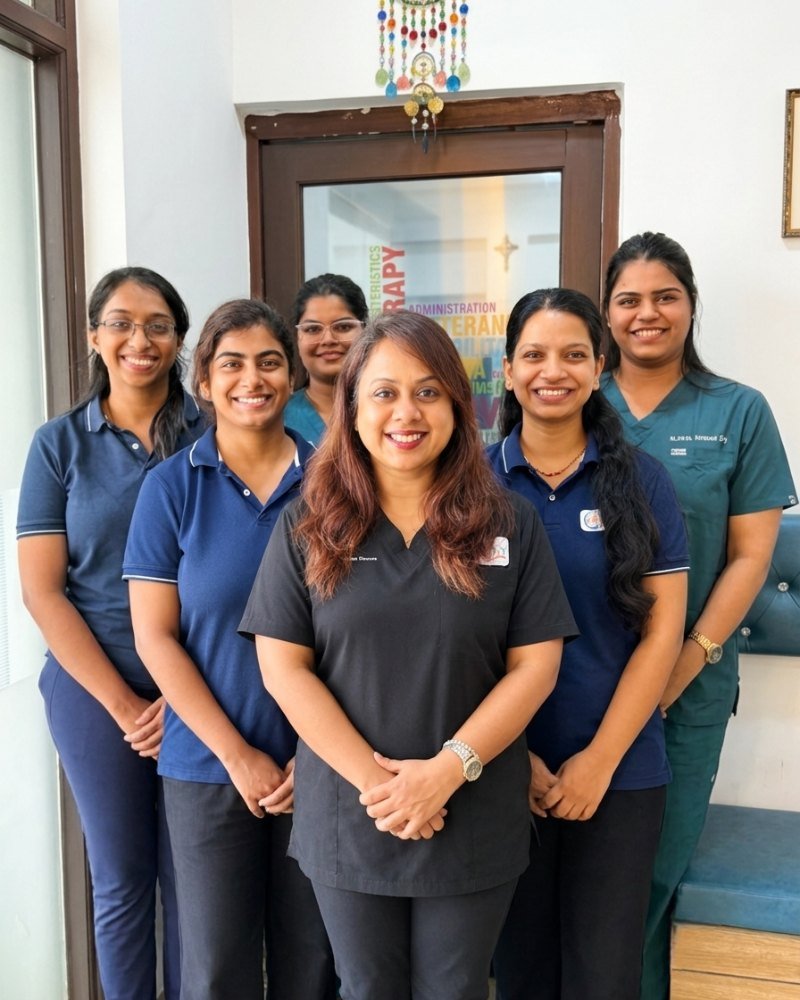 Dr. Michelle D'Souza with the Trinity Physiocare & Aquacure physiotherapy team in Panaji